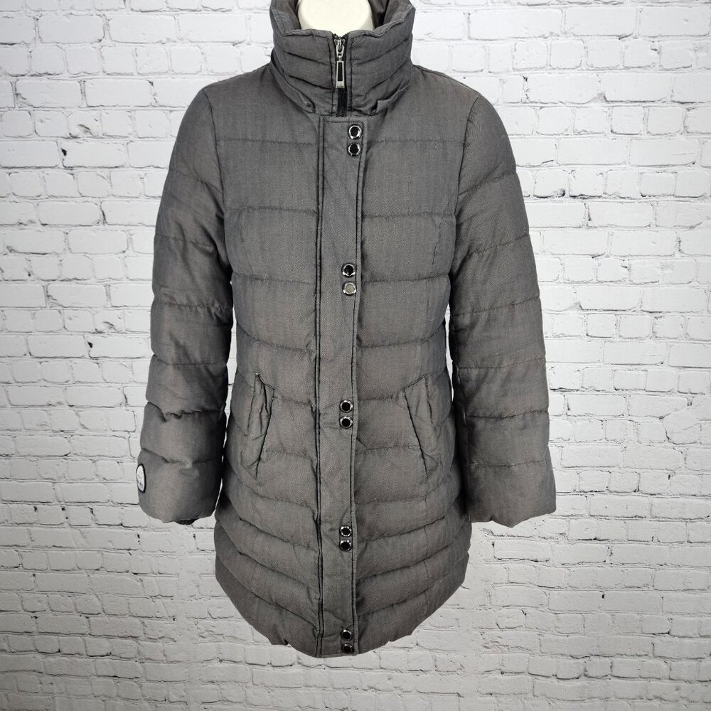 Soia & Kyo Brown Down Feather Insulated Zip Snap Puffer Jacket Coat XS